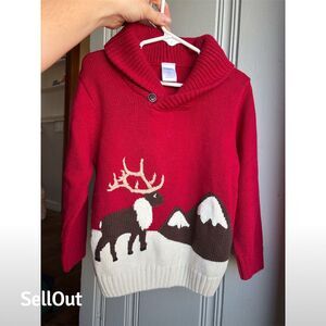 Gymboree Boys 3T Red Shawl Collar Reindeer Sweater Winter Casual